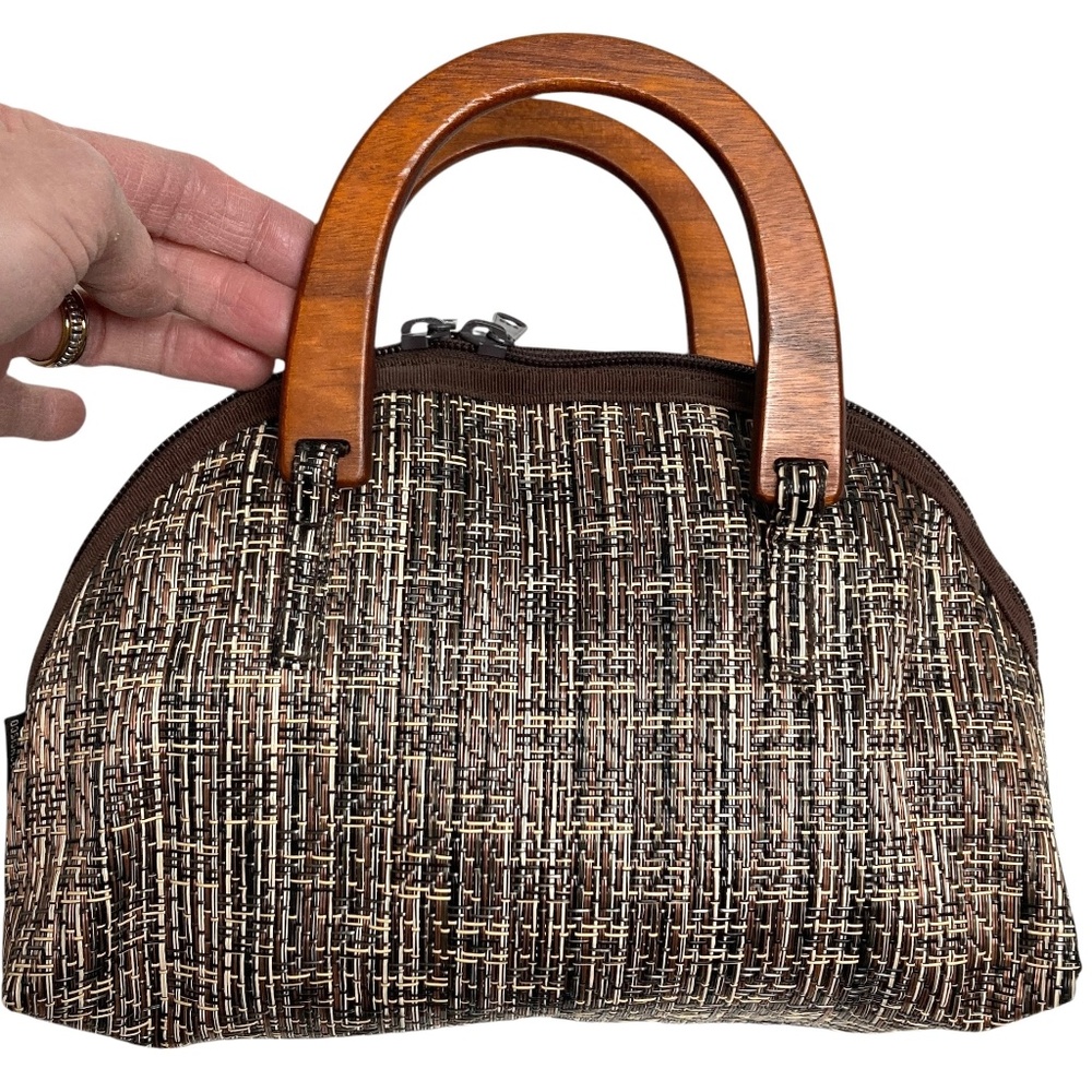 bag WALKER handbag wooden handles mini waterproof woven nylon unlined minimalist